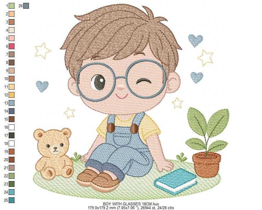 Girl with glasses embroidery designs - Teenager embroidery design machine embroidery pattern - Girl with wavy hair embroidery file download (Copy) Marcia Embroidery