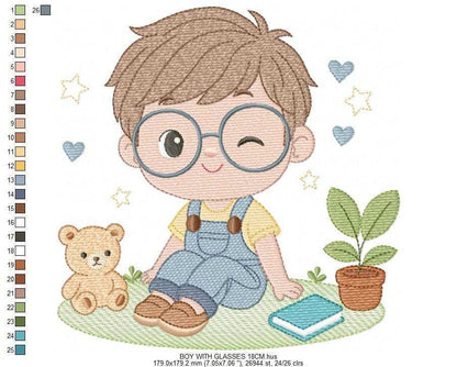 Girl with glasses embroidery designs - Teenager embroidery design machine embroidery pattern - Girl with wavy hair embroidery file download (Copy) Marcia Embroidery