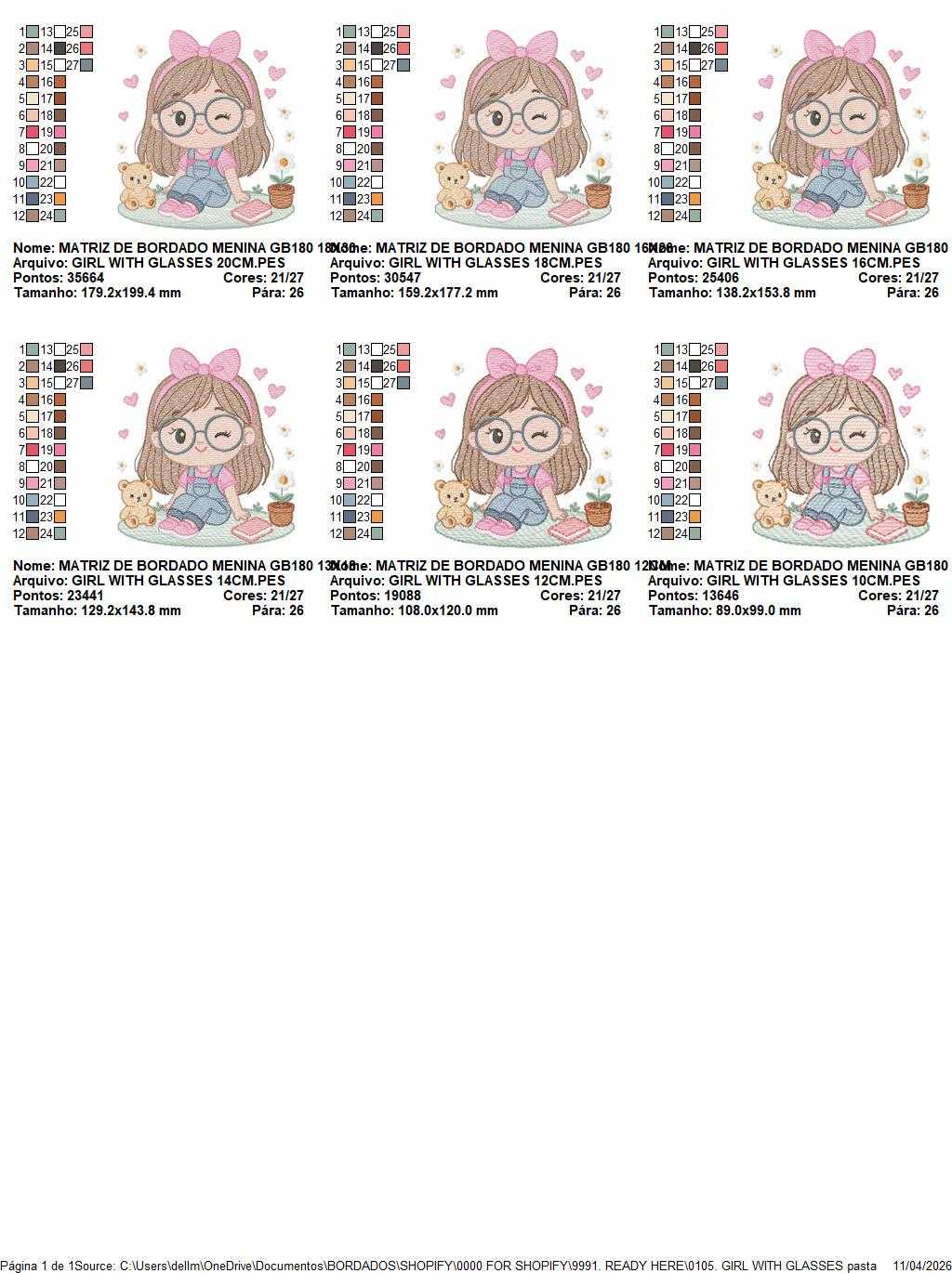 Girl with glasses embroidery designs - Teenager embroidery design machine embroidery pattern - Girl with wavy hair embroidery file download (Copy) Marcia Embroidery