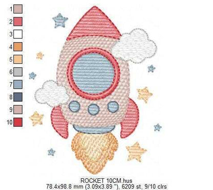 Space Rocket embroidery designs - Rocket with stars machine embroidery pattern - Moon and planet embroidery file - Instant download pes jef (Copy) Marcia Embroidery
