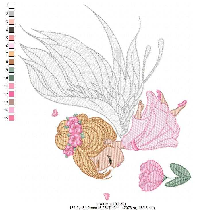 Fairy with curly hair and flower embroidery designs - Baby girl with wings and wand machine pattern - Magical Pixie - Instant download pes (Copy) Marcia Embroidery