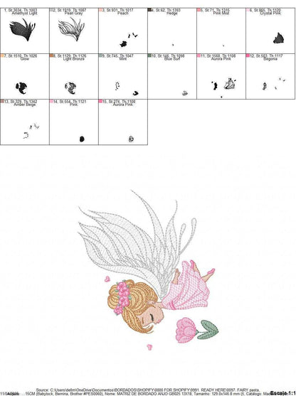 Fairy with curly hair and flower embroidery designs - Baby girl with wings and wand machine pattern - Magical Pixie - Instant download pes (Copy) Marcia Embroidery