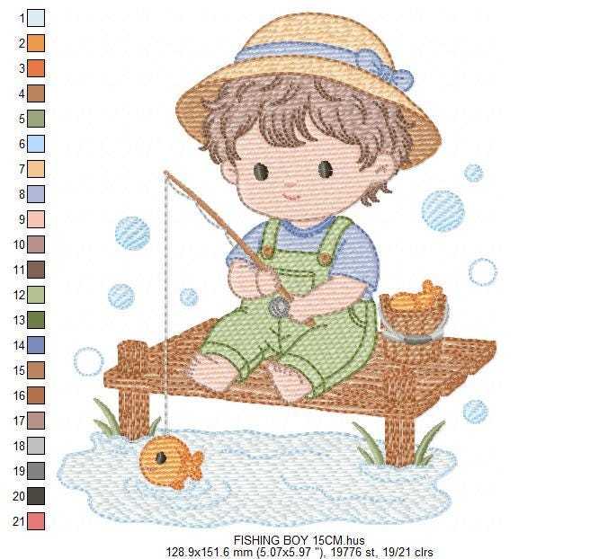 Baby boy embroidery design - Fishing boy embroidery designs machine embroidery pattern - Children toddler embroidery - instant download pes (Copy) Marcia Embroidery