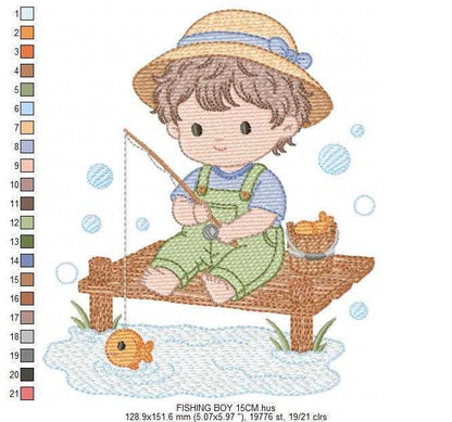 Baby boy embroidery design - Fishing boy embroidery designs machine embroidery pattern - Children toddler embroidery - instant download pes (Copy) Marcia Embroidery