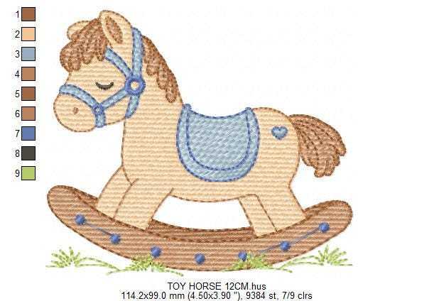 Toy Horse embroidery design - Baby boy Horse machine embroidery pattern - Horse Swing file - Instant download - Marcia Embroidery