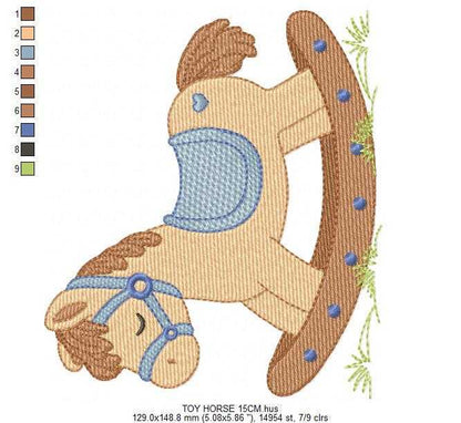 Toy Horse embroidery design - Baby boy Horse machine embroidery pattern - Horse Swing file - Instant download - Marcia Embroidery