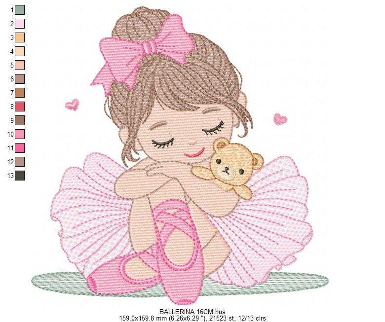 Long hair Ballerina embroidery designs - Ballet dancer machine embroidery pattern - Baby girl file - Instant download pes jef dst vp3 xxx (Copy) Marcia Embroidery