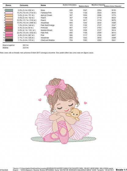 Long hair Ballerina embroidery designs - Ballet dancer machine embroidery pattern - Baby girl file - Instant download pes jef dst vp3 xxx (Copy) Marcia Embroidery