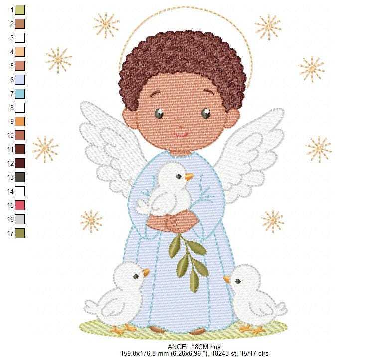 Angel embroidery designs - Angelic Baby Boy with doves machine embroidery pattern - Boy with wings and halo file - Instant download pes jef (Copy) Marcia Embroidery