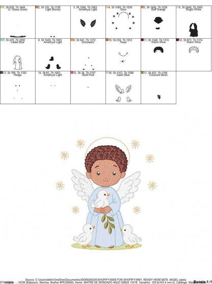 Angel embroidery designs - Angelic Baby Boy with doves machine embroidery pattern - Boy with wings and halo file - Instant download pes jef (Copy) Marcia Embroidery