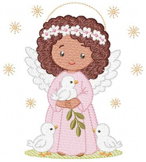 Angel embroidery designs - Angelic Baby girl with doves machine embroidery pattern - Girl with wings and halo file - Instant download pes (Copy) Marcia Embroidery