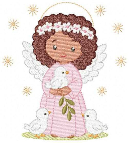 Angel embroidery designs - Angelic Baby girl with doves machine embroidery pattern - Girl with wings and halo file - Instant download pes (Copy) Marcia Embroidery