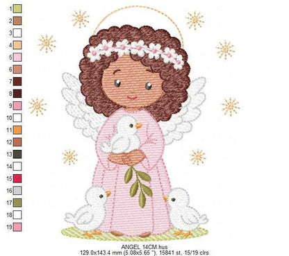 Angel embroidery designs - Angelic Baby girl with doves machine embroidery pattern - Girl with wings and halo file - Instant download pes (Copy) Marcia Embroidery