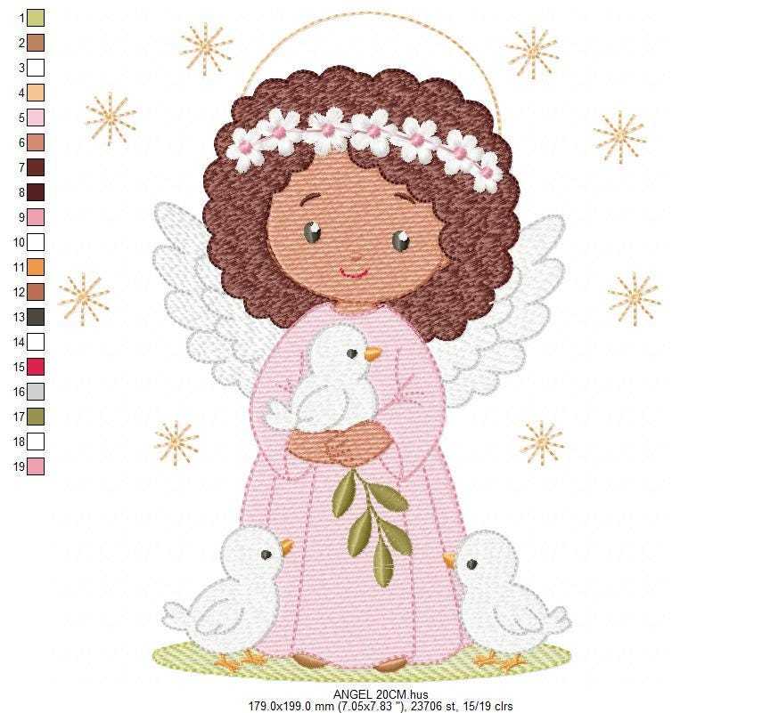 Angel embroidery designs - Angelic Baby girl with doves machine embroidery pattern - Girl with wings and halo file - Instant download pes (Copy) Marcia Embroidery