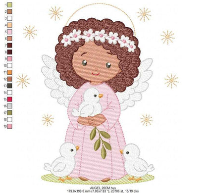 Angel embroidery designs - Angelic Baby girl with doves machine embroidery pattern - Girl with wings and halo file - Instant download pes (Copy) Marcia Embroidery
