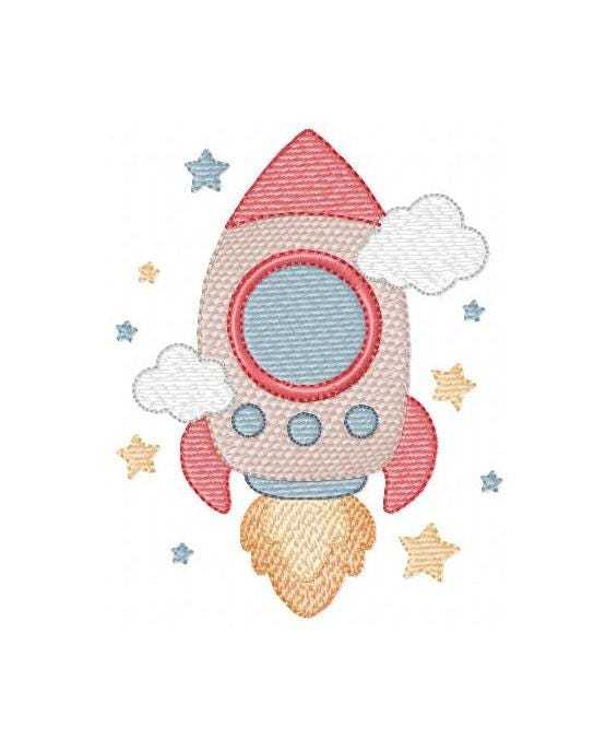 Space Rocket embroidery designs - Rocket with stars machine embroidery pattern - Baby Boy file - Instant digital download pes jef dst