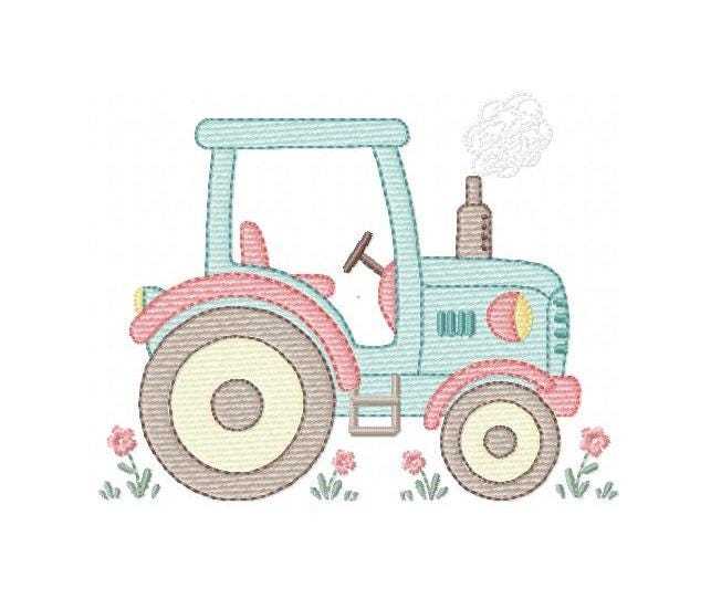 Farm Tractor embroidery design - Ranch Pickup Truck with flowers machine embroidery pattern - Baby boy file - Instant digital download pes jef