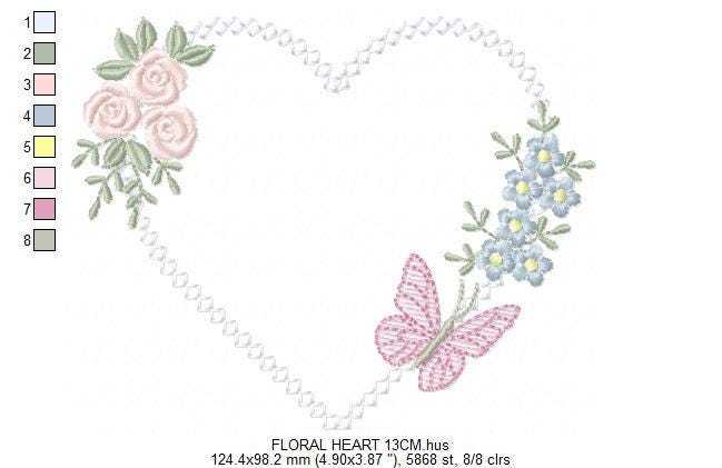 Heart with flowers embroidery designs - Floral heart frame machine embroidery pattern - Baby girl file - Instant digital download pes jef (Copy) (Copy) Marcia Embroidery