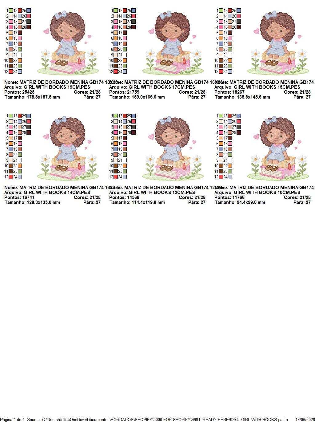 Baby girl with books embroidery design - Curly Black Hair Girl with flowers machine embroidery pattern - Princess embroidery - Instant digital download pes jef dst Marcia Embroidery