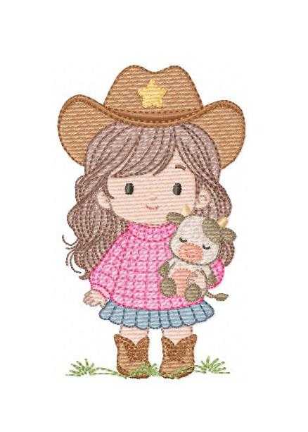 Cowgirl embroidery design - Country Baby Girl machine embroidery pattern - Farm cowboy hat wrangler file - Instant download
