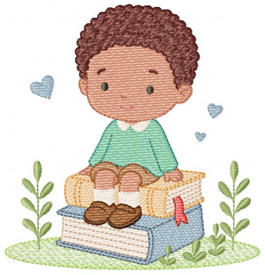 Baby Boy with books embroidery designs - School Student Toddler with books and hearts machine embroidery pattern - Instant download pes jef (Copy) Marcia Embroidery
