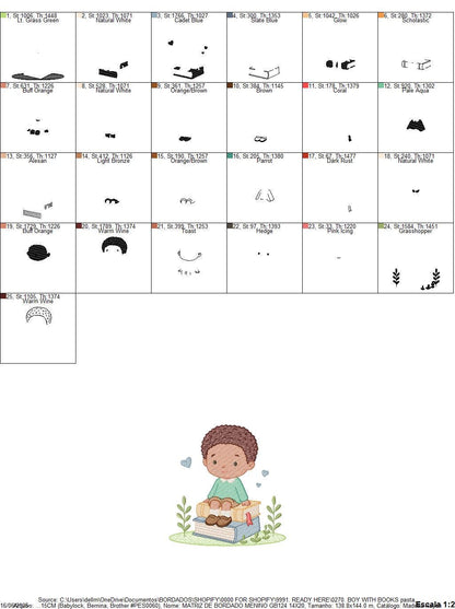 Baby Boy with books embroidery designs - School Student Toddler with books and hearts machine embroidery pattern - Instant download pes jef (Copy) Marcia Embroidery