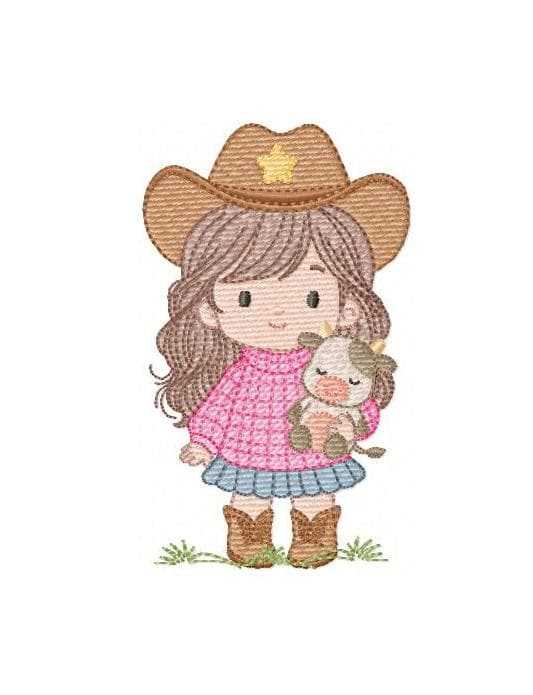 Cowgirl embroidery design - Country Baby Girl machine embroidery pattern - Farm cowboy hat wrangler file - Instant download