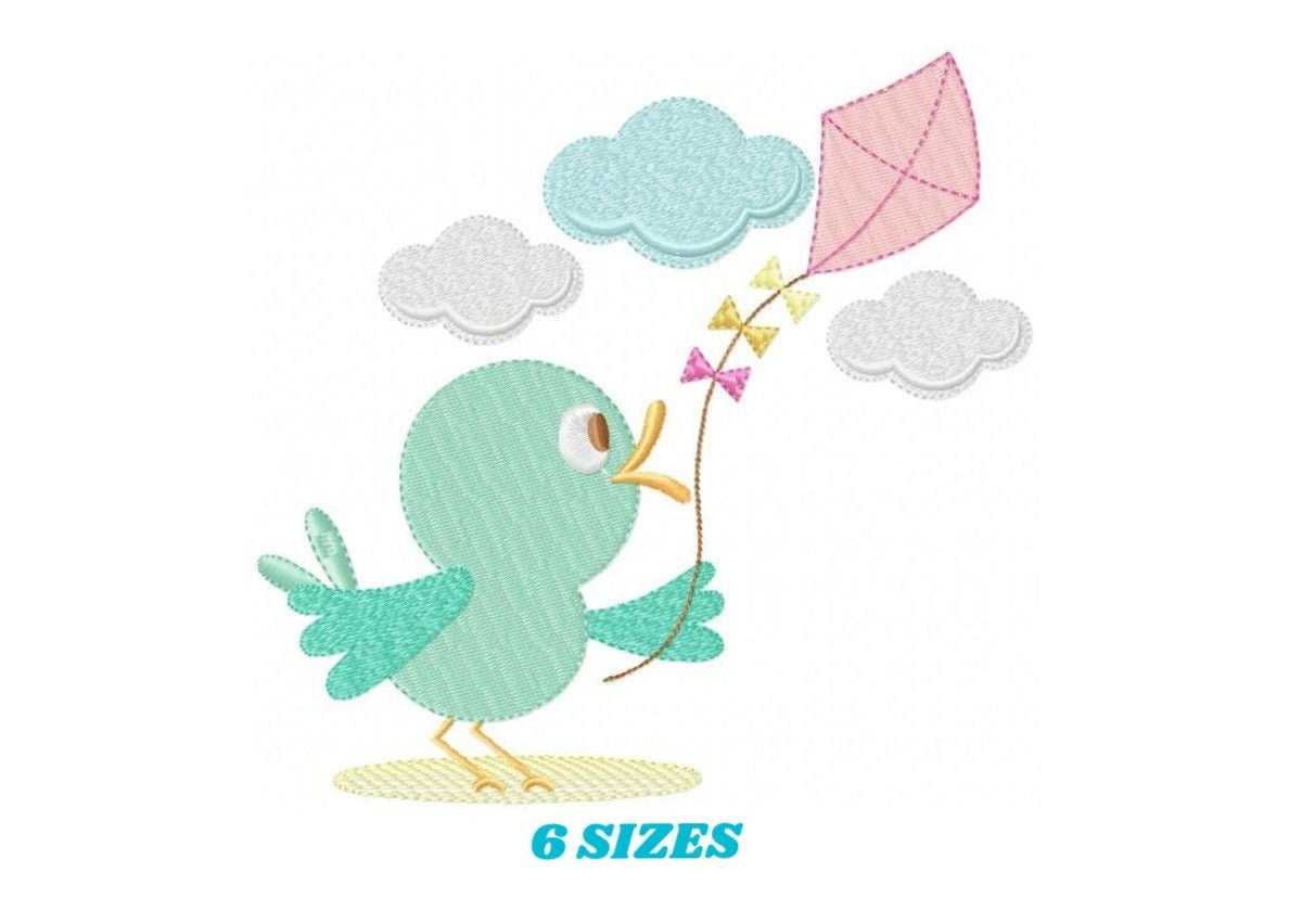Bird Embroidery Design – Kite Flying Machine Pattern (Digital Download)
