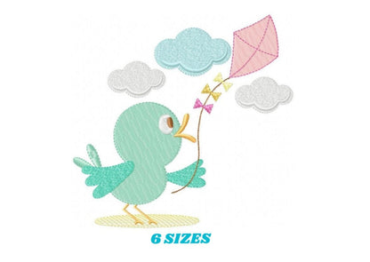 Bird Embroidery Design – Kite Flying Machine Pattern (Digital Download)