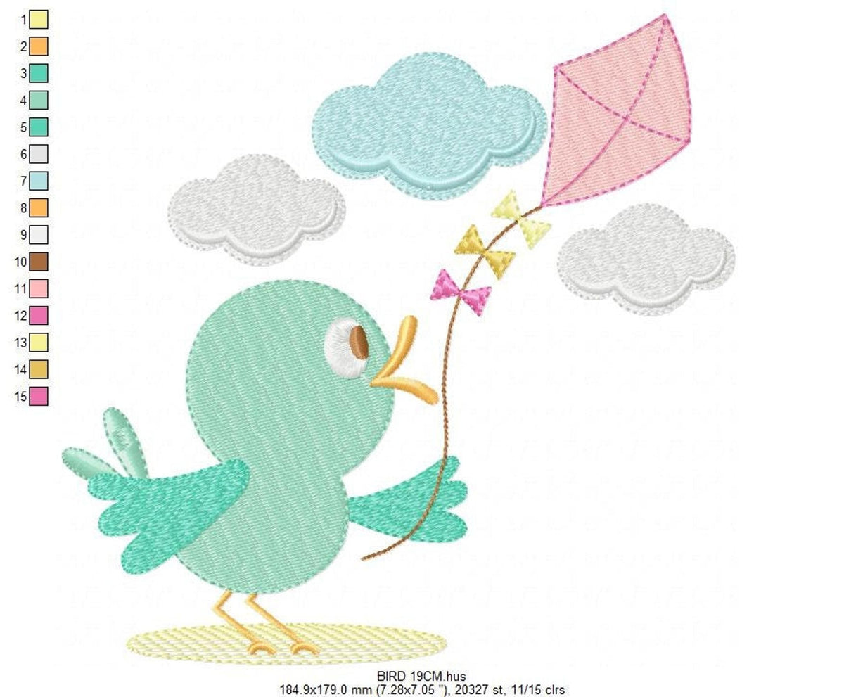 Bird Embroidery Design – Kite Flying Machine Pattern (Digital Download)