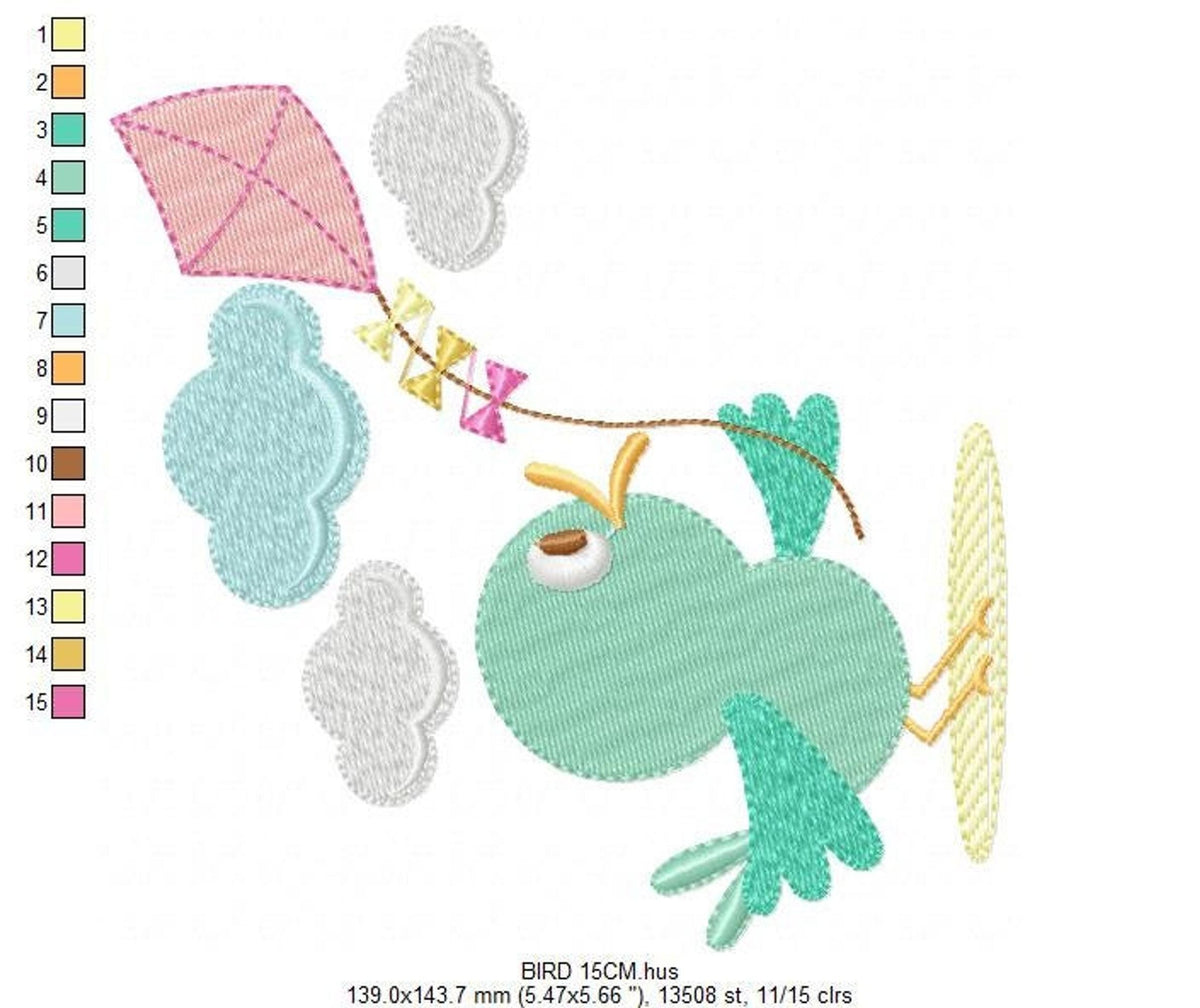 Bird Embroidery Design – Kite Flying Machine Pattern (Digital Download)