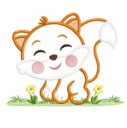Red Fox Applique Embroidery Design – Woodland Animal Machine File (Instant Download)