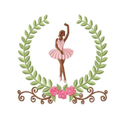 Ballerina Embroidery Design – Delicate Laurel Frame Machine Pattern (Digital Download)