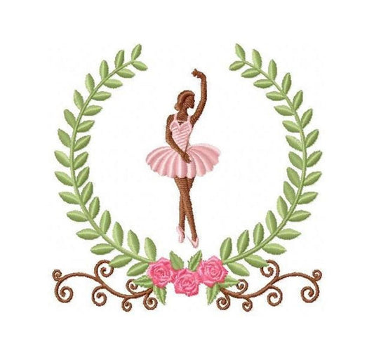 Ballerina Embroidery Design – Delicate Laurel Frame Machine Pattern (Digital Download)