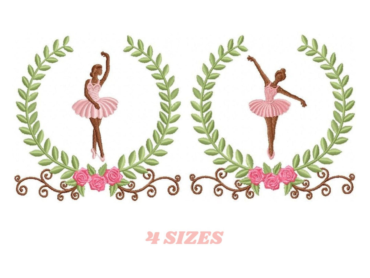 Ballerina Embroidery Design – Delicate Laurel Frame Machine Pattern (Digital Download)