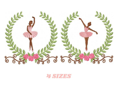 Ballerina Embroidery Design – Delicate Laurel Frame Machine Pattern (Digital Download)