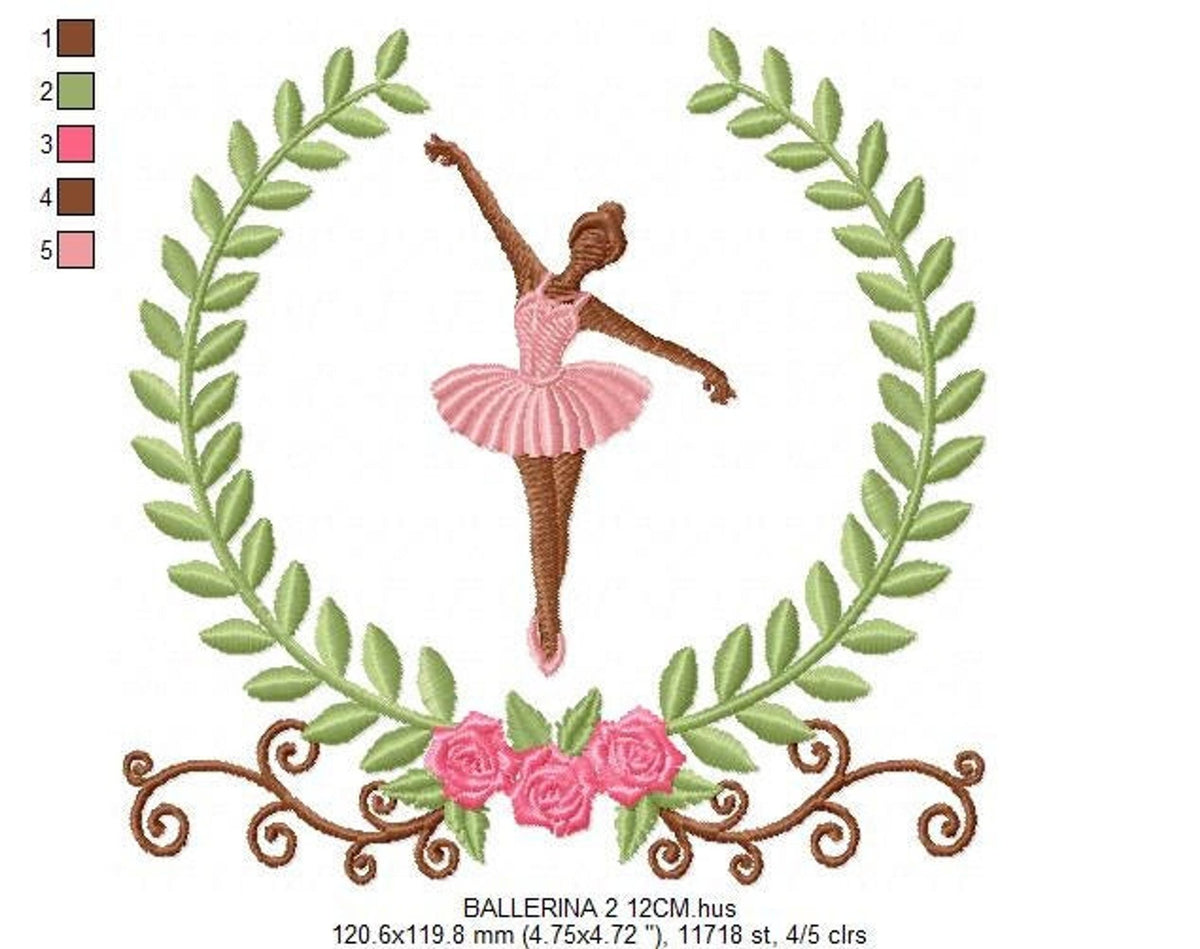 Ballerina Embroidery Design – Delicate Laurel Frame Machine Pattern (Digital Download)