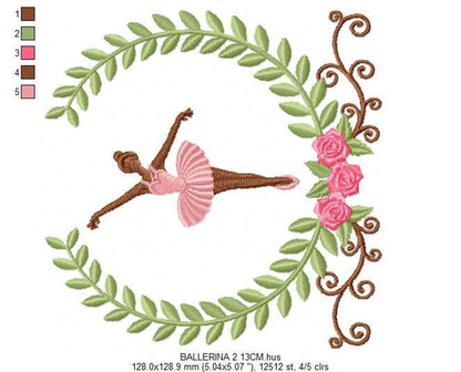 Ballerina Embroidery Design – Delicate Laurel Frame Machine Pattern (Digital Download)