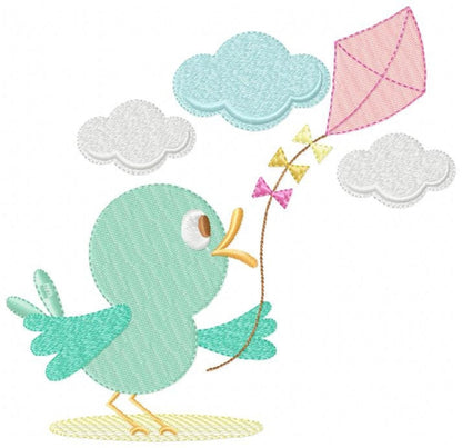 Bird Embroidery Design – Kite Flying Machine Pattern (Digital Download)