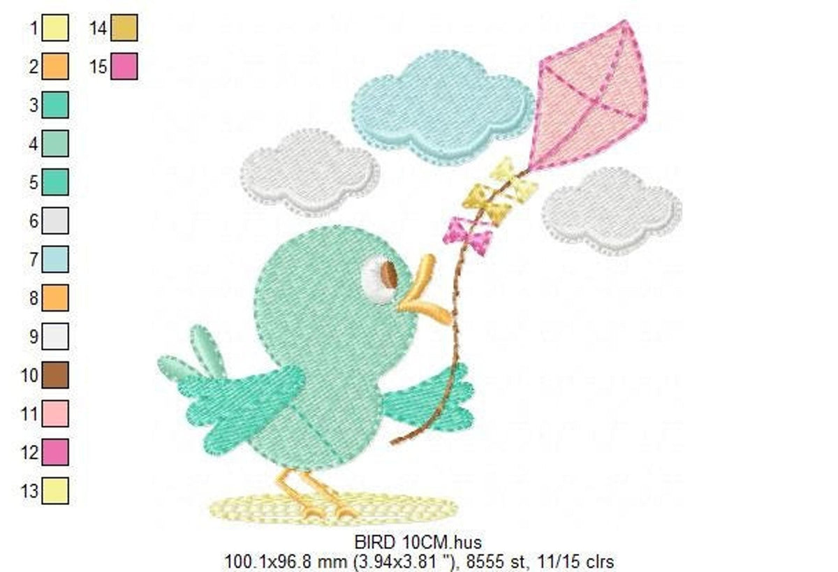 Bird Embroidery Design – Kite Flying Machine Pattern (Digital Download)