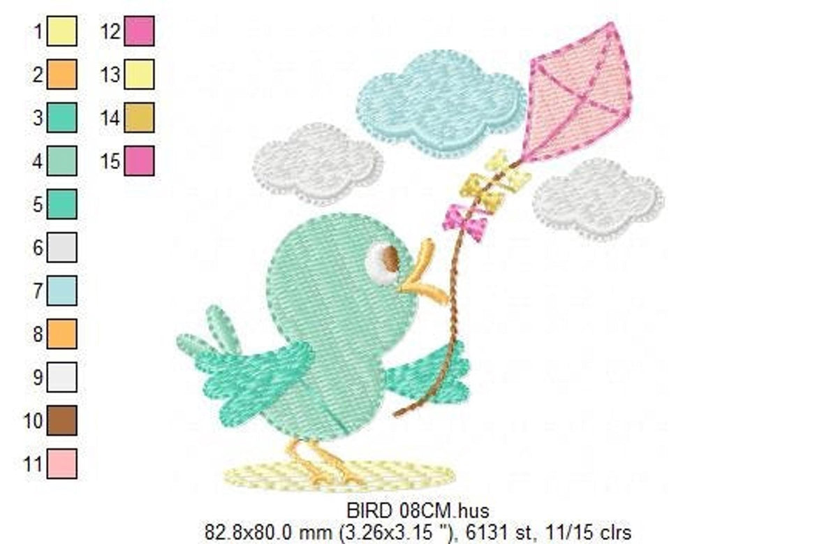 Bird Embroidery Design – Kite Flying Machine Pattern (Digital Download)