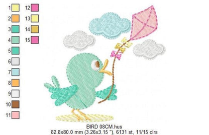 Bird Embroidery Design – Kite Flying Machine Pattern (Digital Download)