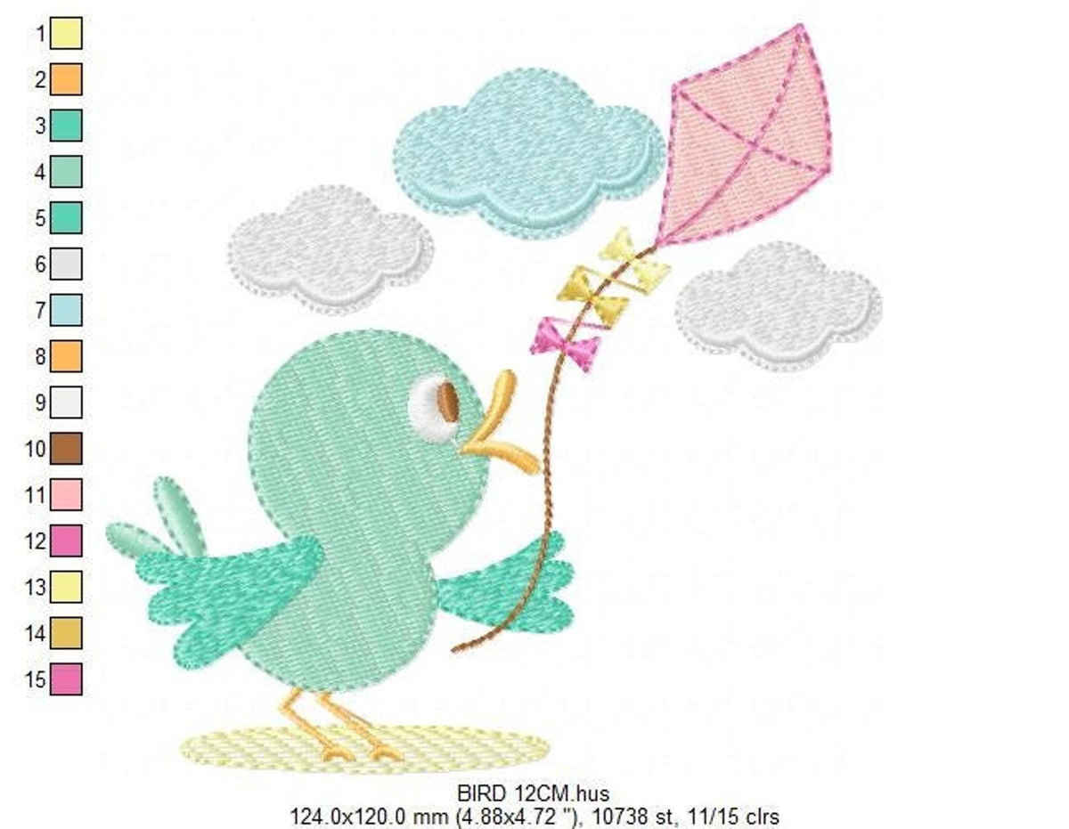 Bird Embroidery Design – Kite Flying Machine Pattern (Digital Download)