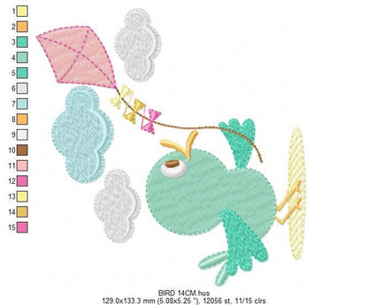 Bird Embroidery Design – Kite Flying Machine Pattern (Digital Download)