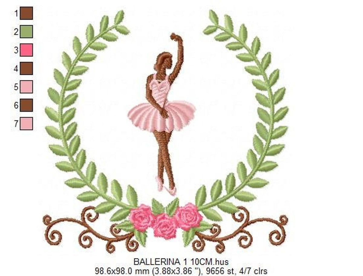 Ballerina Embroidery Design – Delicate Laurel Frame Machine Pattern (Digital Download)