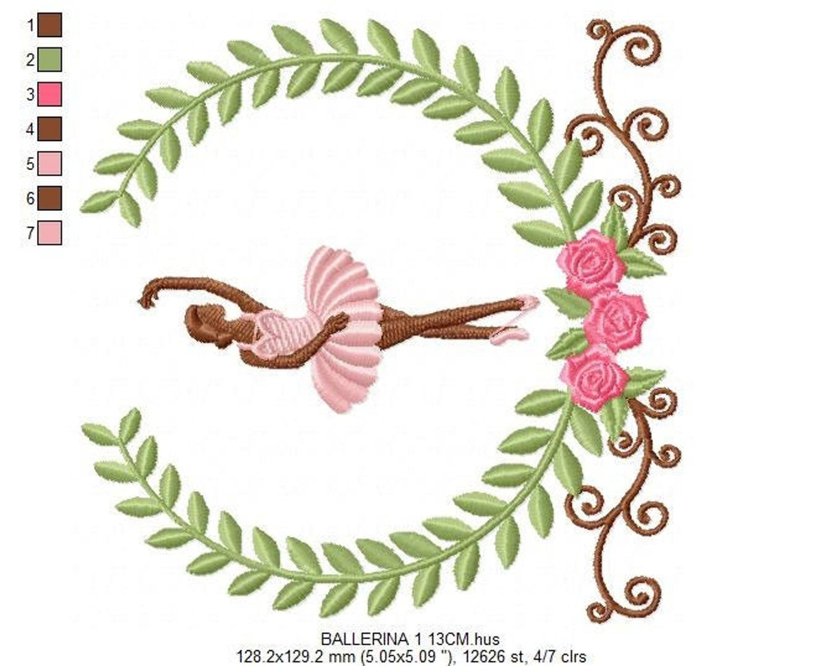 Ballerina Embroidery Design – Delicate Laurel Frame Machine Pattern (Digital Download)