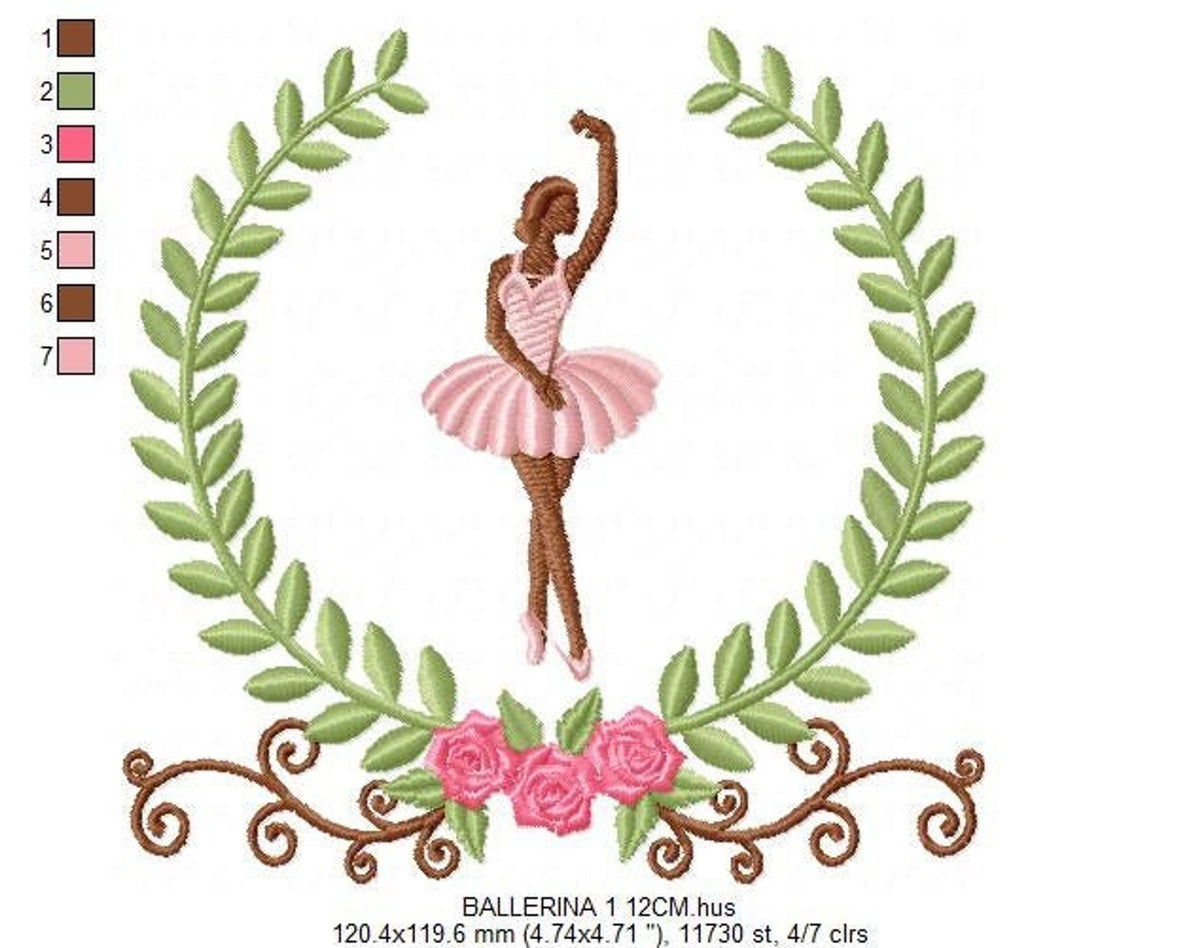 Ballerina Embroidery Design – Delicate Laurel Frame Machine Pattern (Digital Download)