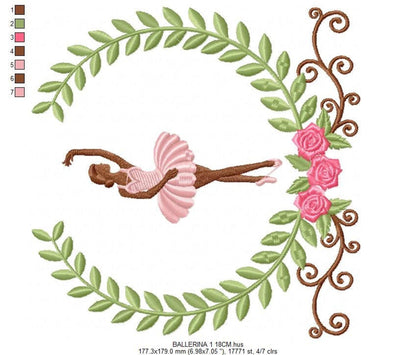 Ballerina Embroidery Design – Delicate Laurel Frame Machine Pattern (Digital Download)