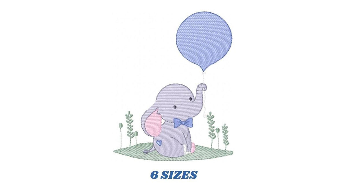 Baby Elephant Embroidery Design – Balloon Machine Pattern (Digital Download)
