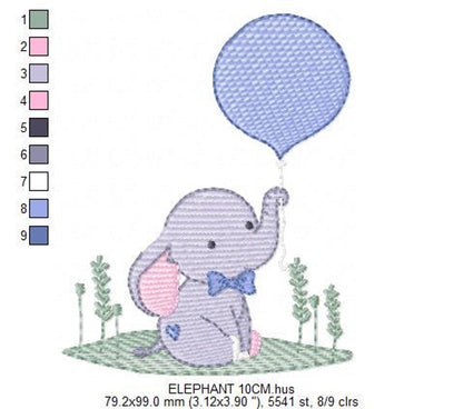 Baby Elephant Embroidery Design – Balloon Machine Pattern (Digital Download)